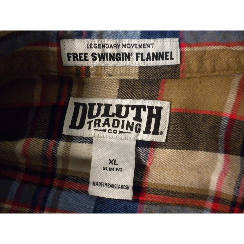Duluth Shirt Mens XL Brown Blue Plaid Free Swingin Flannel Slim Fit Button 64507 - Picture 5 of 10